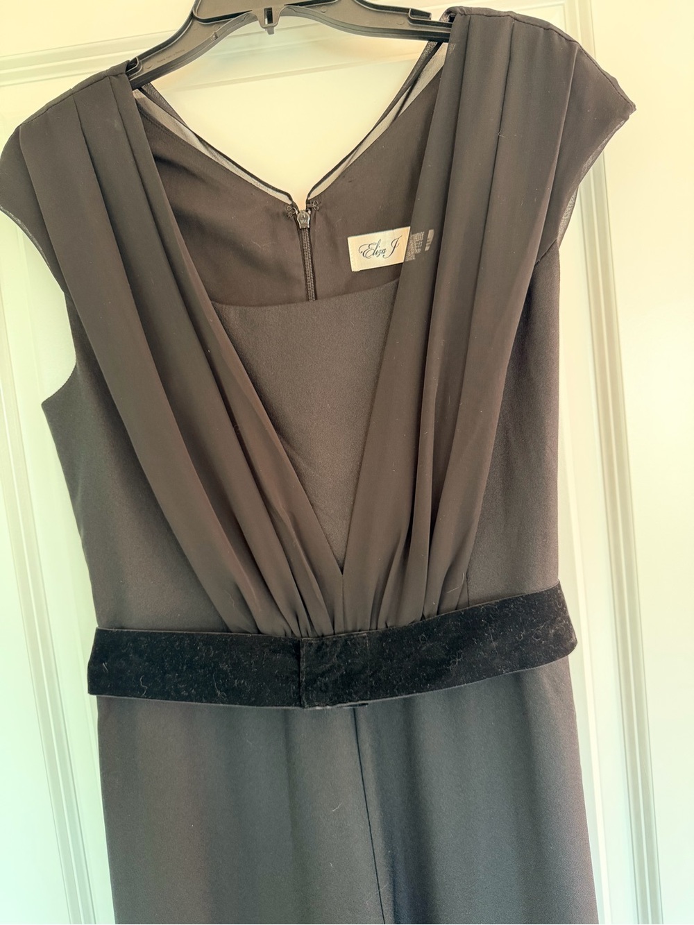 Eliza J Black Shawl Neck Crepe Jumpsuit with Velvet Belt